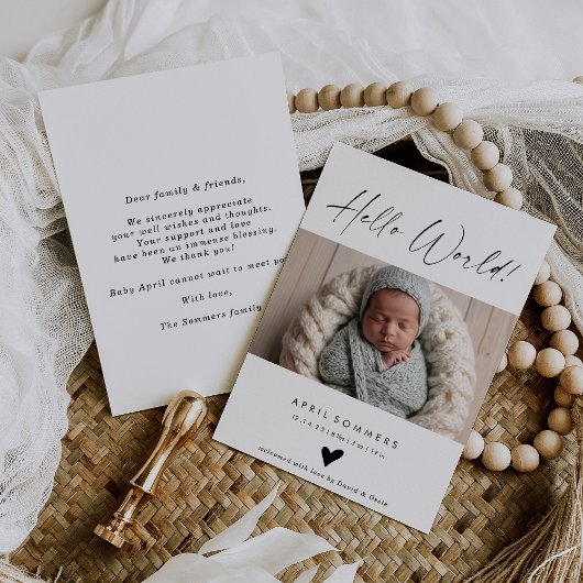 Hello World Photo Baby Birth Announcement Card 招待状