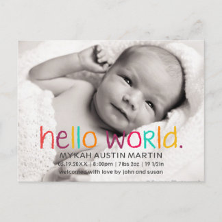 Hello World Photo Birth Announcementはがき 案内ポストカード