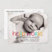Hello World Photo Birth Announcementはがき 案内ポストカード (正面/裏面)