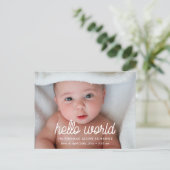Hello world photo birth announcement ポストカード (スタンド正面)