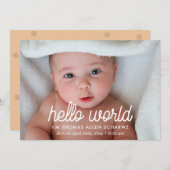 Hello world photo birth announcement card 案内状 (正面/裏面)