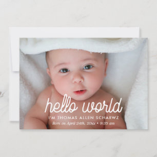 Hello world photo birth announcement card 案内状