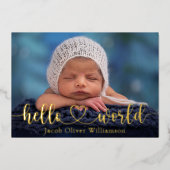Hello World Photo Collage金ゴールドベビー発表 箔招待状 (正面)