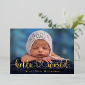 Hello World Photo Collage金ゴールドベビー発表 箔招待状 (立ち正面)