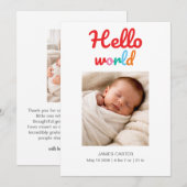 Hello World Thank You Birth Announcement 案内状 (正面/裏面)
