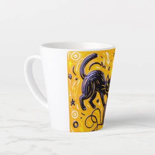 Hello Yellow Black Cat カフェラテマグ (左アングル)