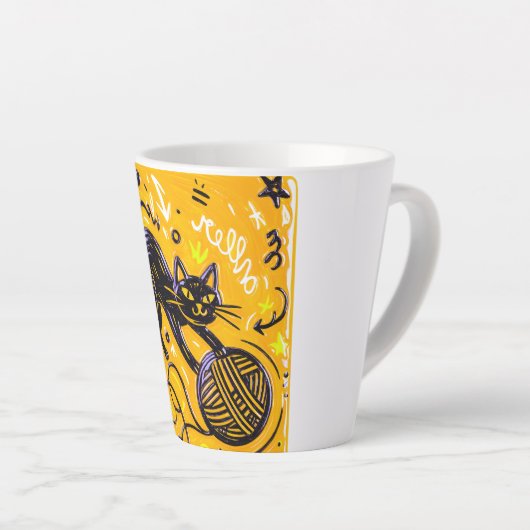 Hello Yellow Black Cat カフェラテマグ (右アングル)