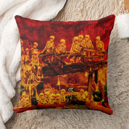 Helltownのハッピーハローウィンのヴィンテージの骨組パーティー クッション (ブランケット)