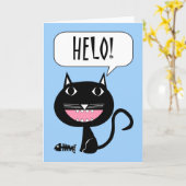 Helo Hello inウェールズで黒猫と魚 カード (黄色い花)