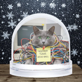 Help Desk Cat, Office, Fun Cats meme Snow Globe