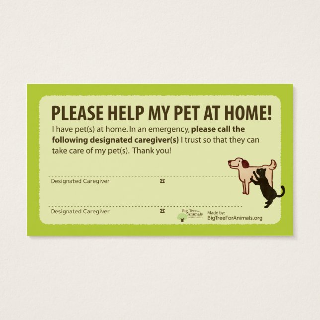 "HELP! I have Pets At Home” Pet Alert Card (裏面)