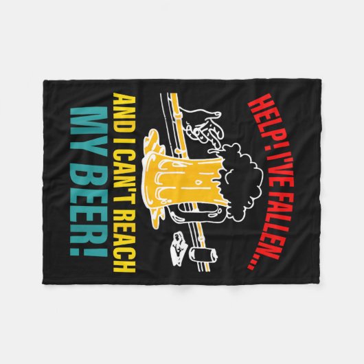 Help I've Fallen And I Can't Reach My Beer Funny Q フリースブランケット (正面(横))