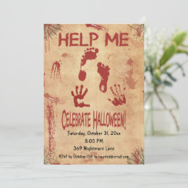 HELP ME 血まみれの足跡と手形 ハロウィン 招待状