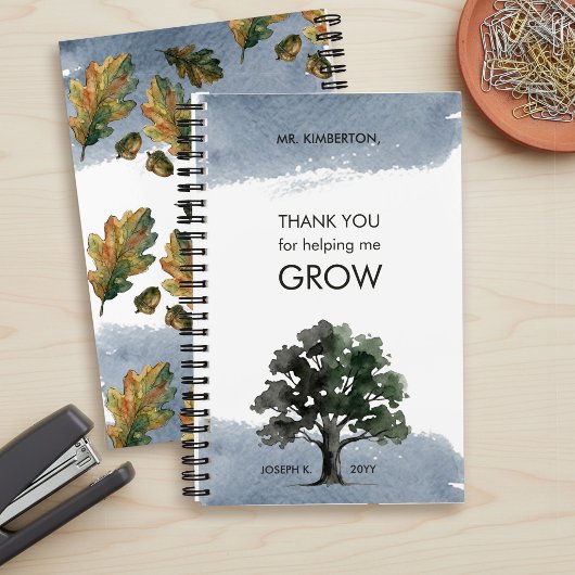 Helping Me Grow Oak Tree Watercolor Teacher ノートブック