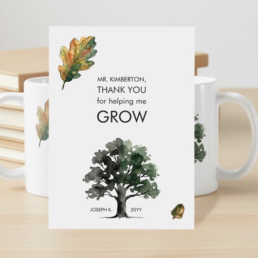 Helping Me Grow Watercolor Oak Tree Teacher サンキューカード