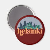 Helsinki Finland City Skyline Retro Cityscape Art マグネット (正面/裏面)