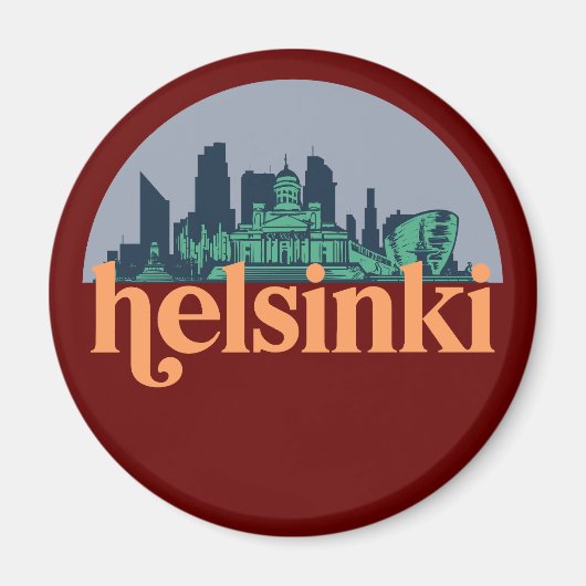 Helsinki Finland City Skyline Retro Cityscape Art マグネット (正面)
