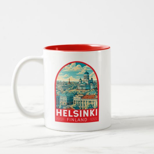 Helsinki Finland Travel Art Emblem ツートーンマグカップ (左)