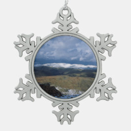Helvellyn Englandホリデーカードポスターフォトブロック スノーフレークピューターオーナメント