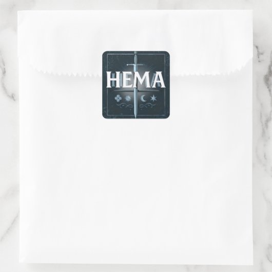 HEMA Medieval Sword Emblem – Blue Graffiti Style スクエアシール (バッグ)