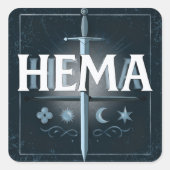 HEMA Medieval Sword Emblem – Blue Graffiti Style スクエアシール (正面)