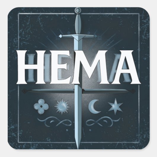 HEMA Medieval Sword Emblem – Blue Graffiti Style スクエアシール (正面)
