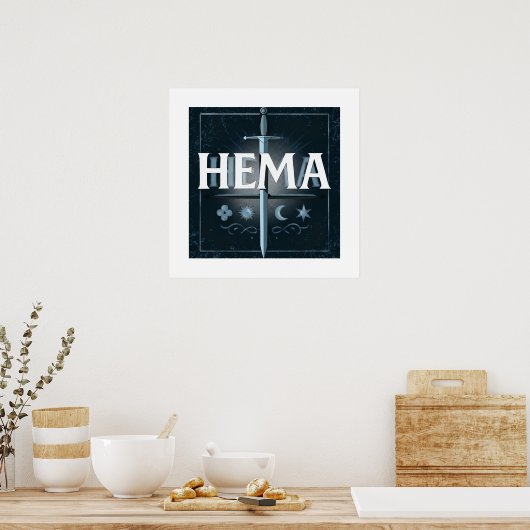 HEMA Medieval Sword Emblem – Blue Graffiti Style ポスター (キッチン)