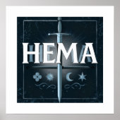 HEMA Medieval Sword Emblem – Blue Graffiti Style ポスター (正面)