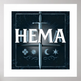 HEMA Medieval Sword Emblem – Blue Graffiti Style ポスター