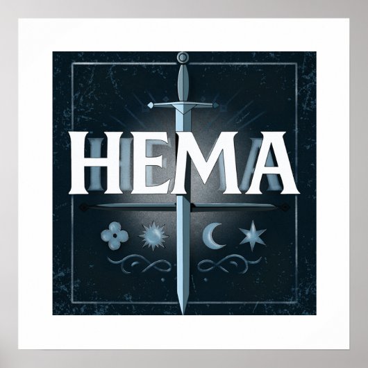 HEMA Medieval Sword Emblem – Blue Graffiti Style ポスター (正面)