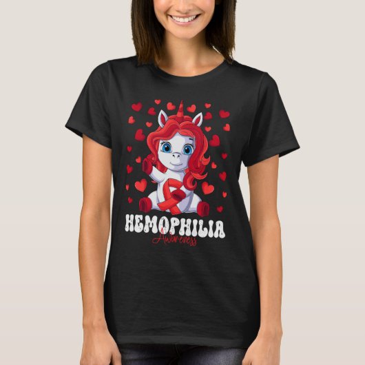 Hemophilia Awareness Month Red Ribbon Unicorn Tシャツ (正面)
