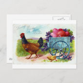 Hen引きカートイースターヴィンテージはがき シーズンポストカード (正面/裏面)