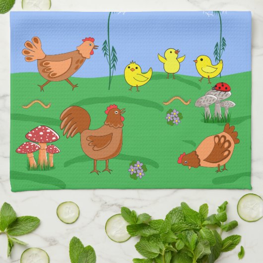 Hen and chicks  キッチンタオル (折り畳み)