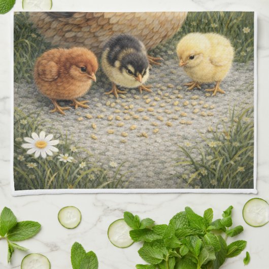 Hen and Chicks Farm Kitchen Towel キッチンタオル (折り畳み)