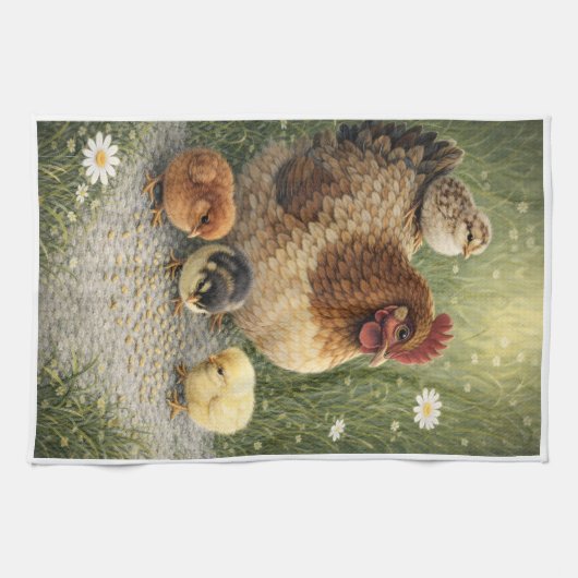 Hen and Chicks Farm Kitchen Towel キッチンタオル (横)