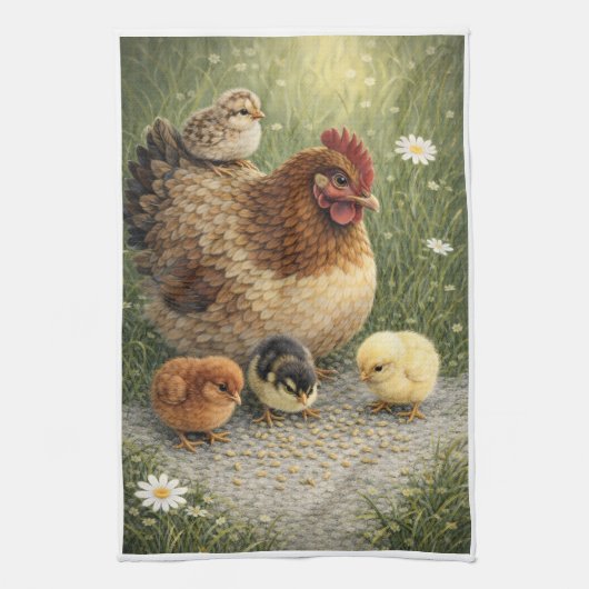 Hen and Chicks Farm Kitchen Towel キッチンタオル (縦)