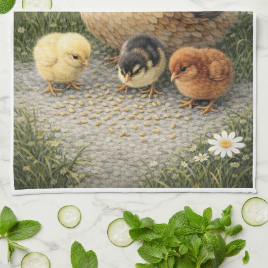 Hen and Chicks Farm Kitchen Towel キッチンタオル (折り畳み)