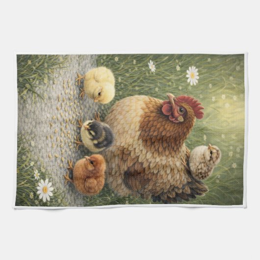 Hen and Chicks Farm Kitchen Towel キッチンタオル (横)