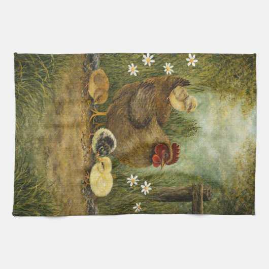 Hen and Chicks Farm Kitchen Towel キッチンタオル (横)