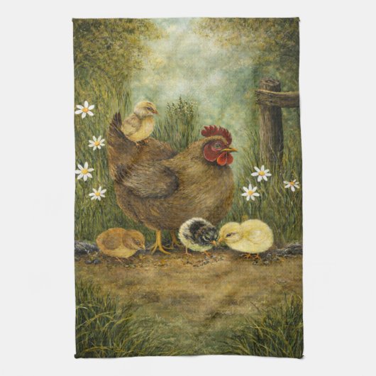 Hen and Chicks Farm Kitchen Towel キッチンタオル (縦)
