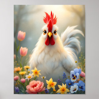 Hen in Flowers Digital ポスター