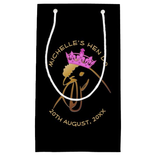 Hen in Pink Crown Bachelorette Party Custom スモールペーパーバッグ (正面)