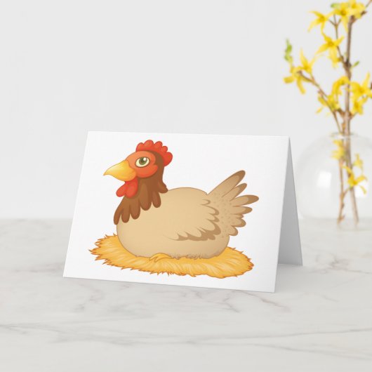 Hen Laying On A Nest Greeting Cards カード (黄色い花)