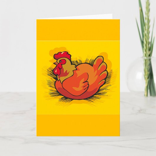 Hen on Nest Bright Farmyard Chicken カード