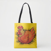 Hen on Nest Bright Farmyard Chicken トートバッグ (正面)