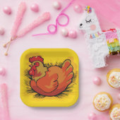 Hen on Nest Bright Farmyard Chicken ペーパープレート (パーティー)