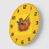 Hen on Nest Bright Farmyard Chicken ラージ壁時計 (傾斜)