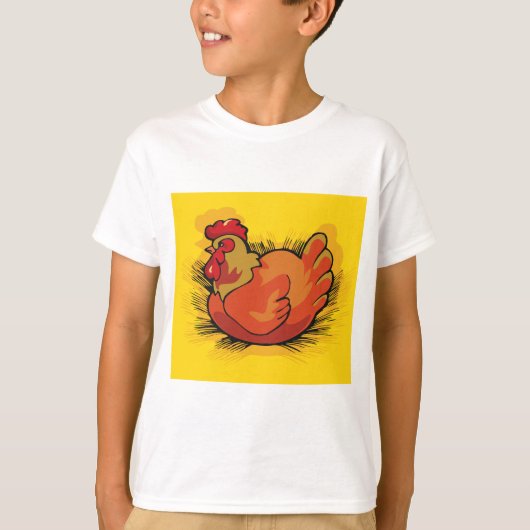 Hen on Nest Bright Farmyard Chicken Tシャツ (正面)