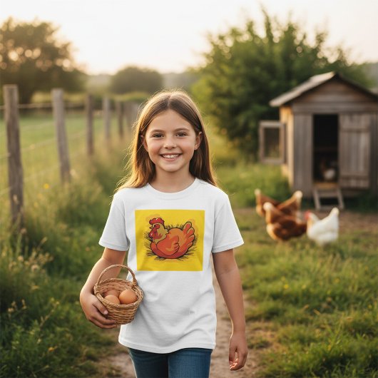 Hen on Nest Bright Farmyard Chicken Tシャツ