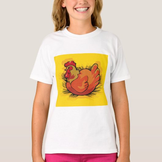 Hen on Nest Bright Farmyard Chicken Tシャツ (正面)